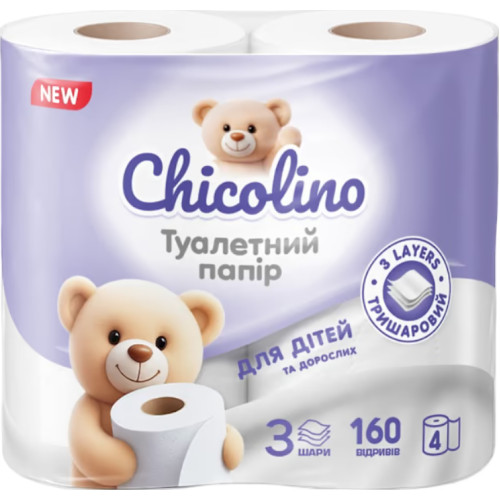 Туалетная бумага Chicolino белая, 3 слоя, 4 рулона